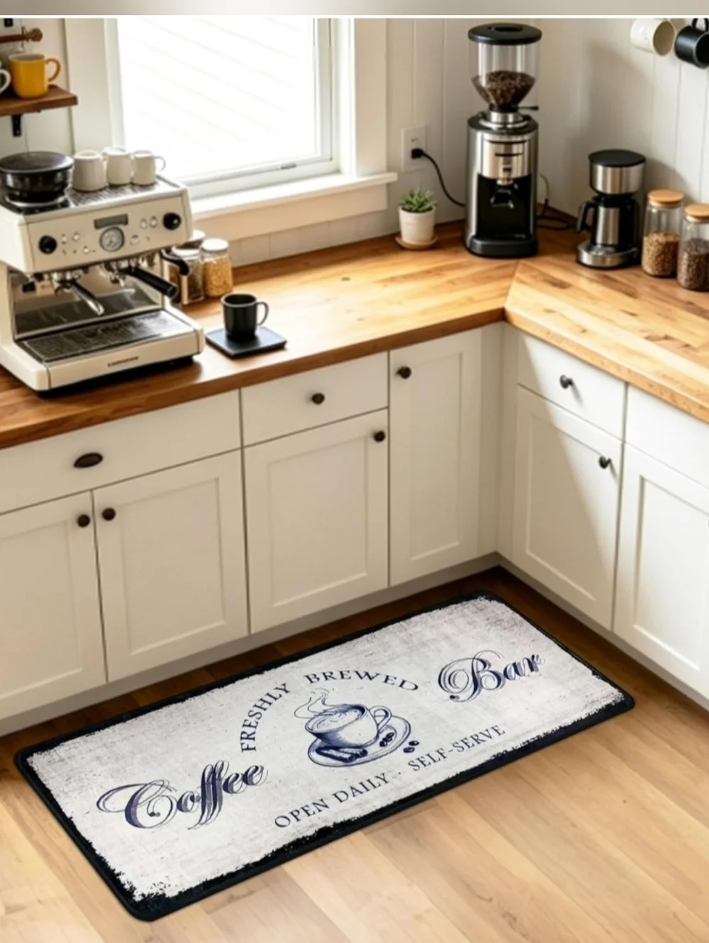 Coffee Bar Kitchen Runner Rug | 20x48 Plush Anti-Fatigue Rug | Non-Slip Backing